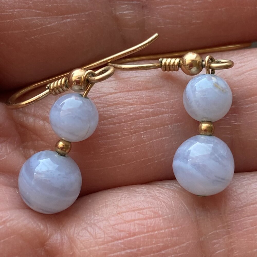 Vintage Blue Lace Agate Dangle Earrings - Picture 5 of 14